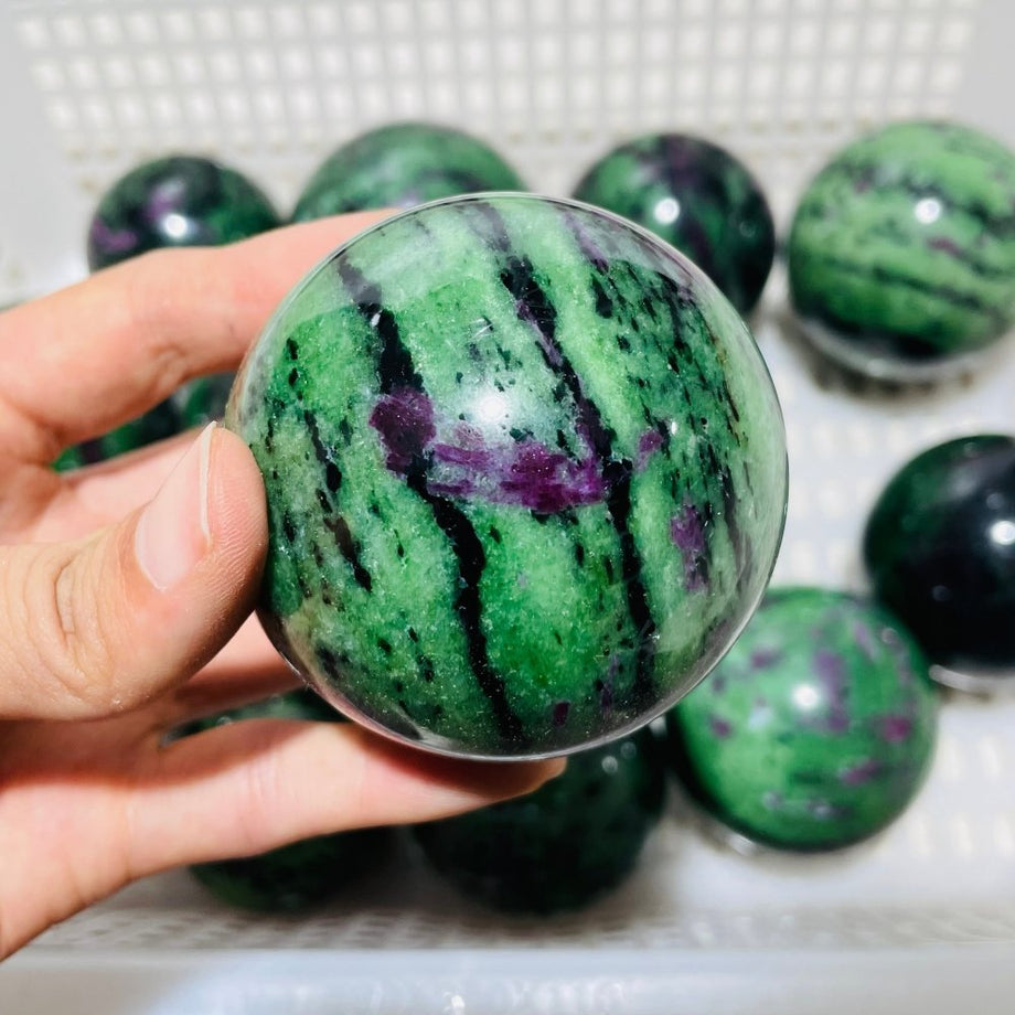 Ruby Zoisite Crystal Carved Stone Sphere 2.5