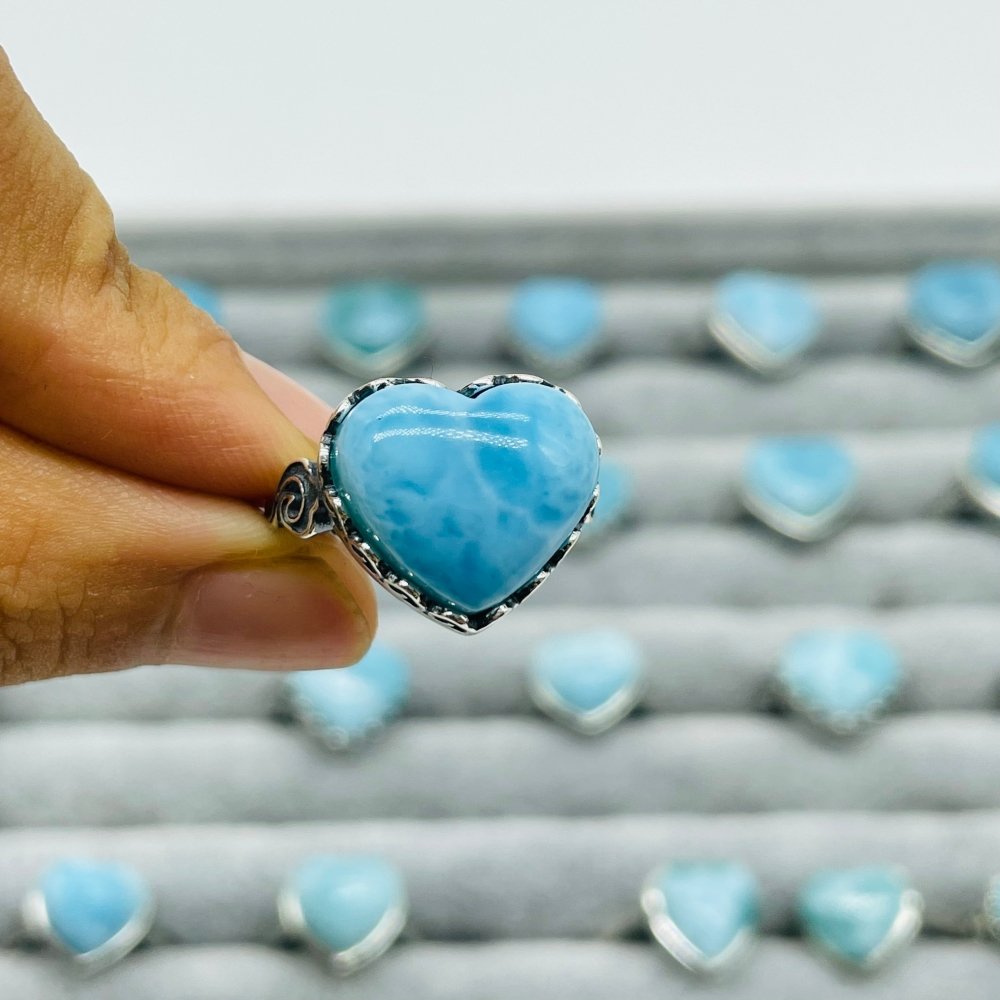 23 Pieces Beautiful Larimar Different Styles 925 Sterling Silver Heart Rings Wholesale -Wholesale Crystals