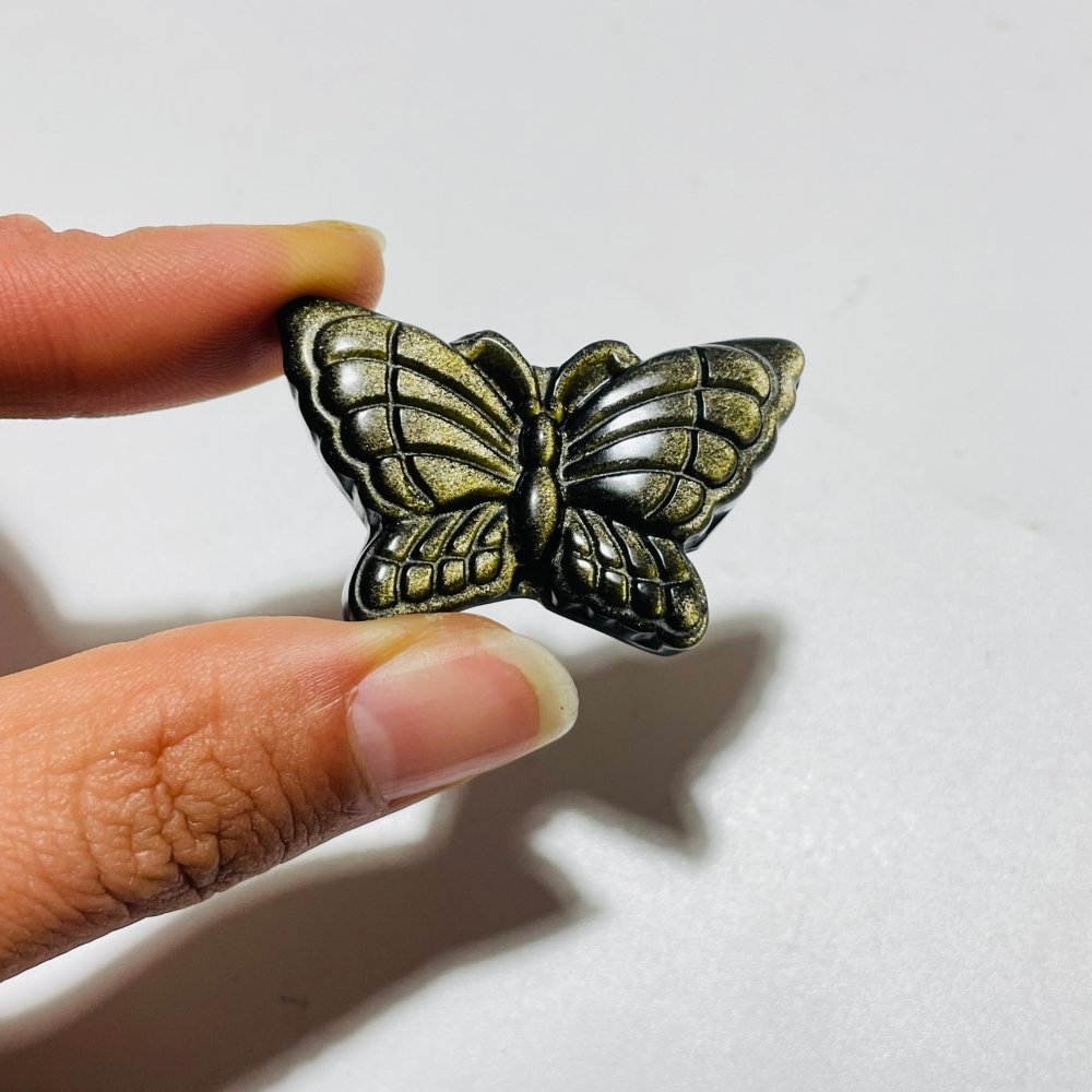 Beautiful Butterfly Carving Wholesale Gold Silver Sheen Obsidian -Wholesale Crystals