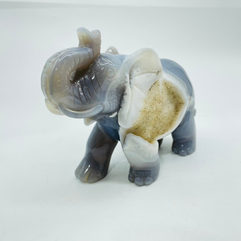 Beautiful Geode Agate Druzy Elephant Animal Carving -Wholesale Crystals