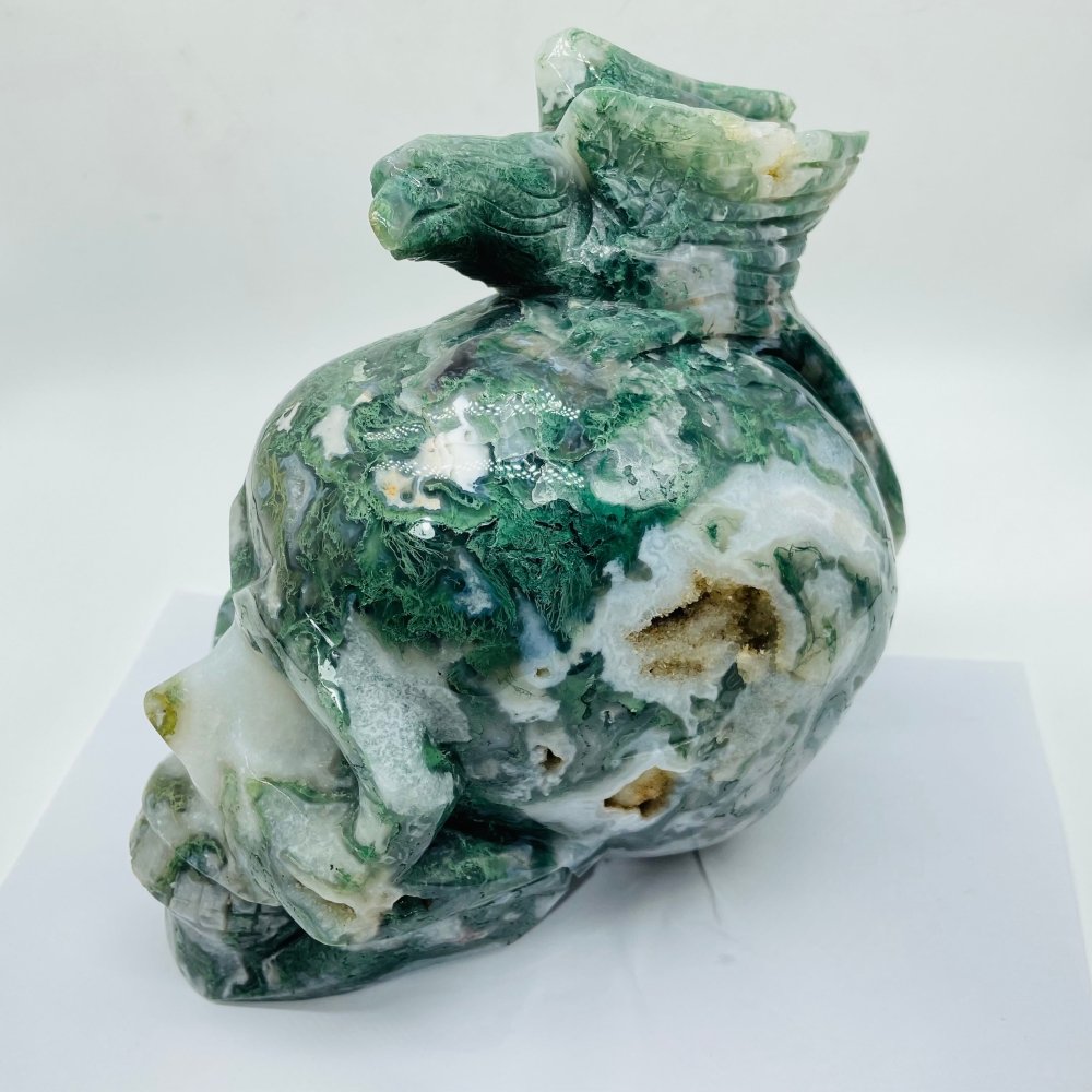 Beautiful Large Moss Agate Bird Skull Carving -Wholesale Crystals