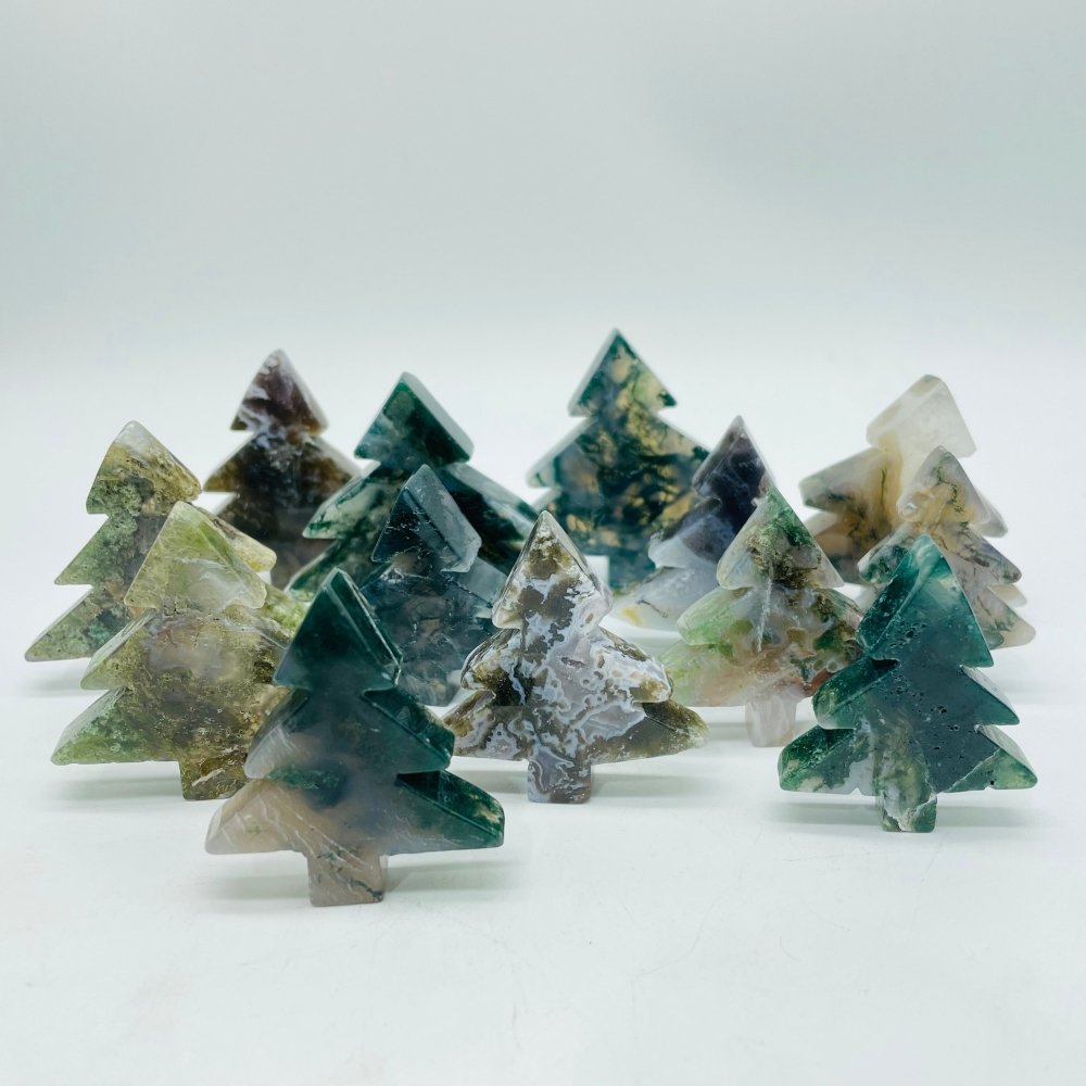 Beautiful Moss Agate Pine Tree Christmas Tree Carving Wholesale -Wholesale Crystals