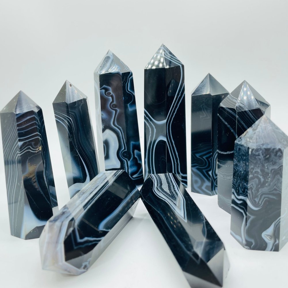 Black Agate Stripe Tower Points Crystal Wholesale -Wholesale Crystals