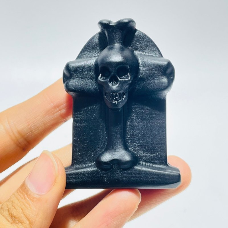 Black Obsidian Tombstone Skull Cross Carving Wholesale -Wholesale Crystals