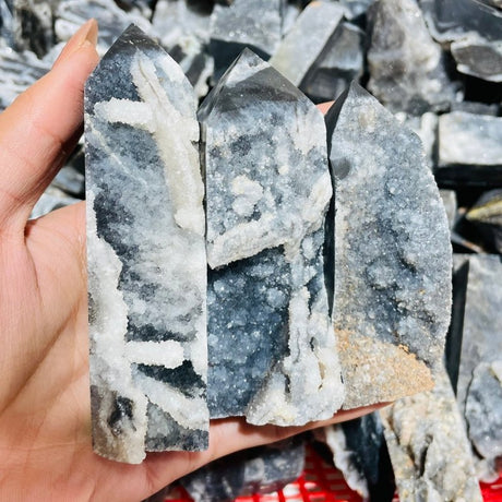 Black Sphalerite Geode Quartz Four-Sided Tower Points Wholesale -Wholesale Crystals