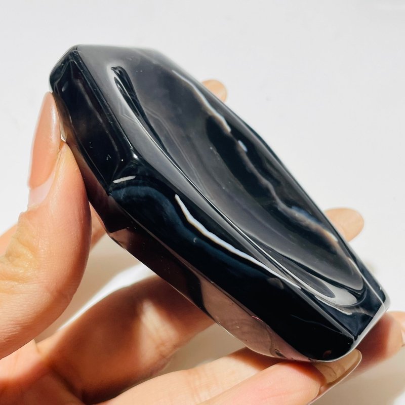 Black Stripe Agate Coffin Shallow Bowl Carving Wholesale -Wholesale Crystals