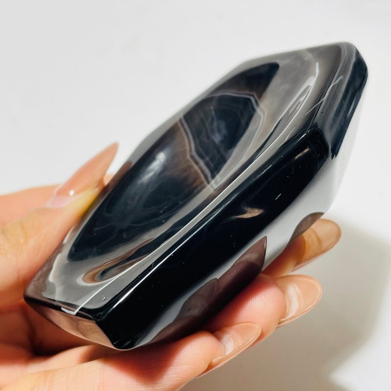 Black Stripe Agate Coffin Shallow Bowl Carving Wholesale -Wholesale Crystals