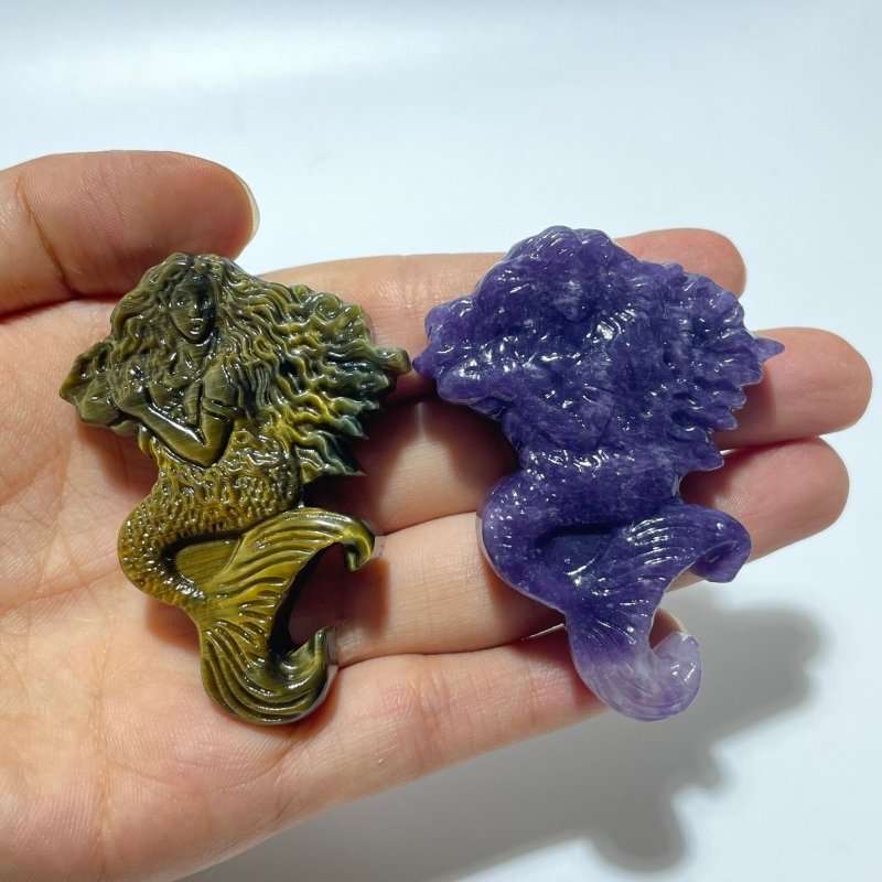 Blue Mixed Yellow Tiger Eye & Lepidolite Mermaid Carving Wholesale -Wholesale Crystals