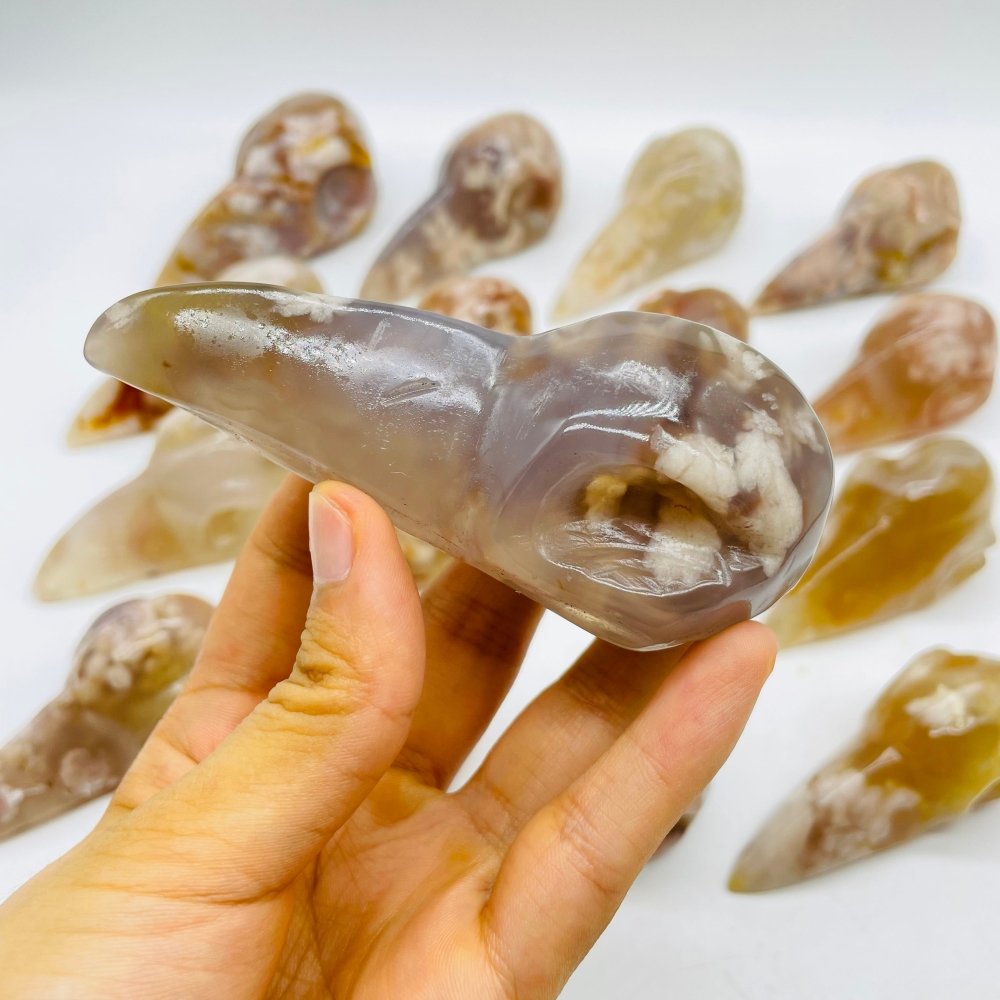 16 Pieces High Quality Sakura Agate Crow Skull Carving -Wholesale Crystals