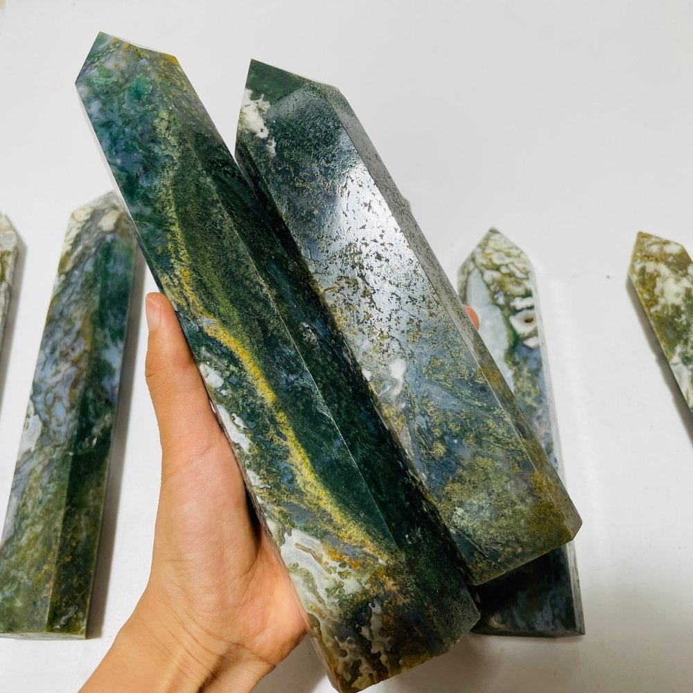 8 Pieces Large Moss Agate Tower Points -Wholesale Crystals