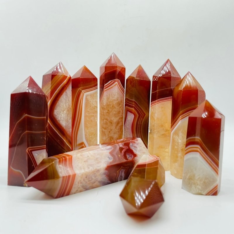 Carnelian Stripe Agate Mixed Clear Quartz Points Wholesale -Wholesale Crystals