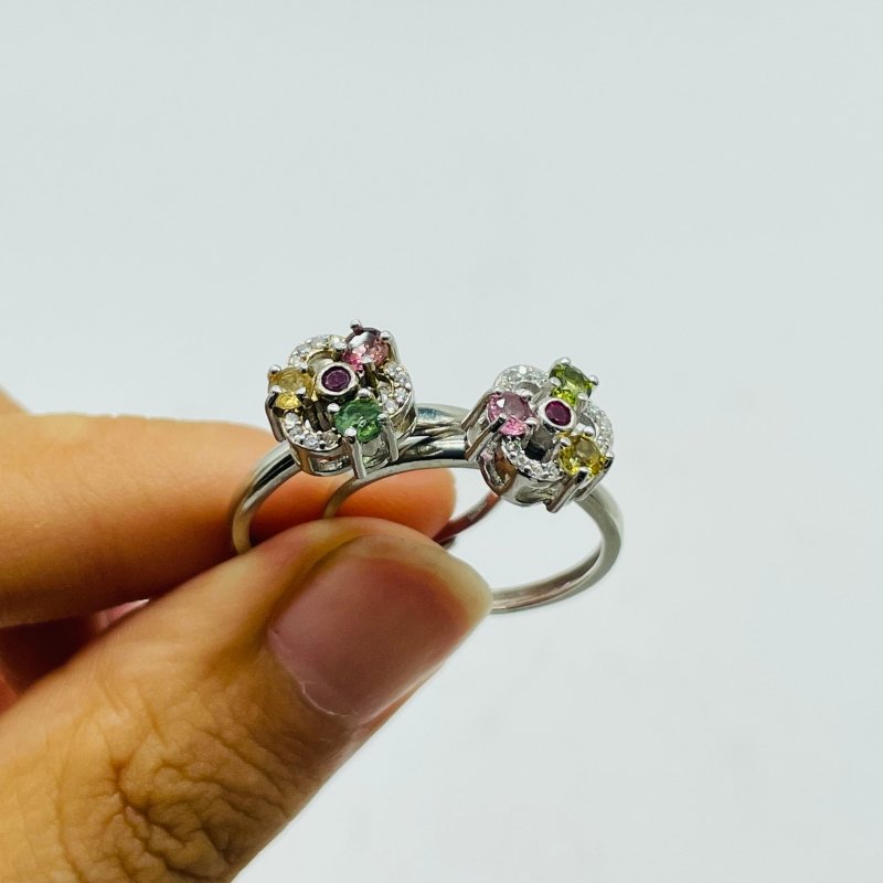 Colorful Tourmaline Gemstone Rotatable Sterling Silver Ring Wholesale -Wholesale Crystals