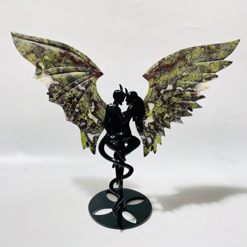 Dragon Blood Stone Demon And Angel Wing Carving With Stand -Wholesale Crystals