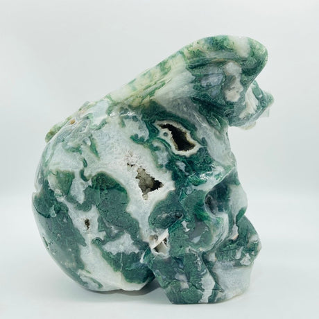 Large Moss Agate Flying Dragon Standing On Skull Carving -Wholesale Crystals