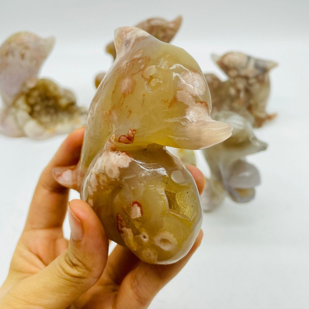 5 Pieces Sakura Flower Agate Geode Dolphin Carving -Wholesale Crystals