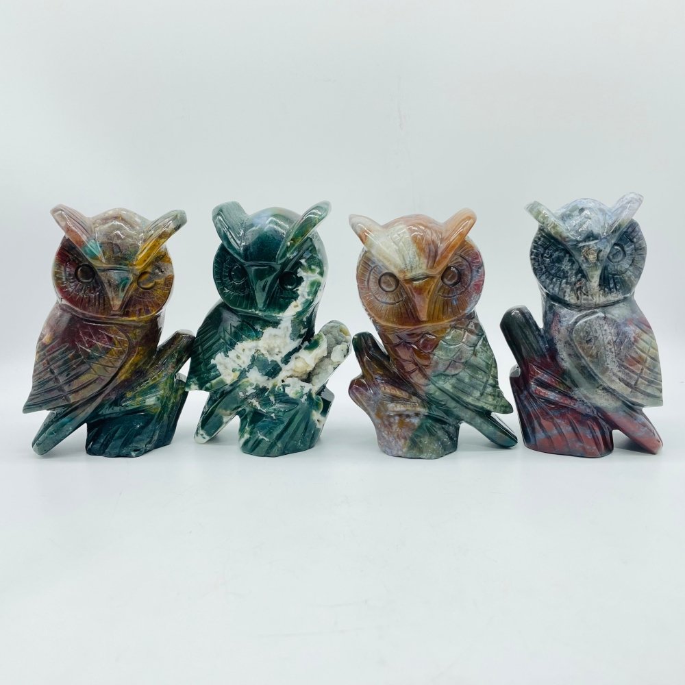 4 Pieces High Quality Ocean Jasper Owl Carving -Wholesale Crystals