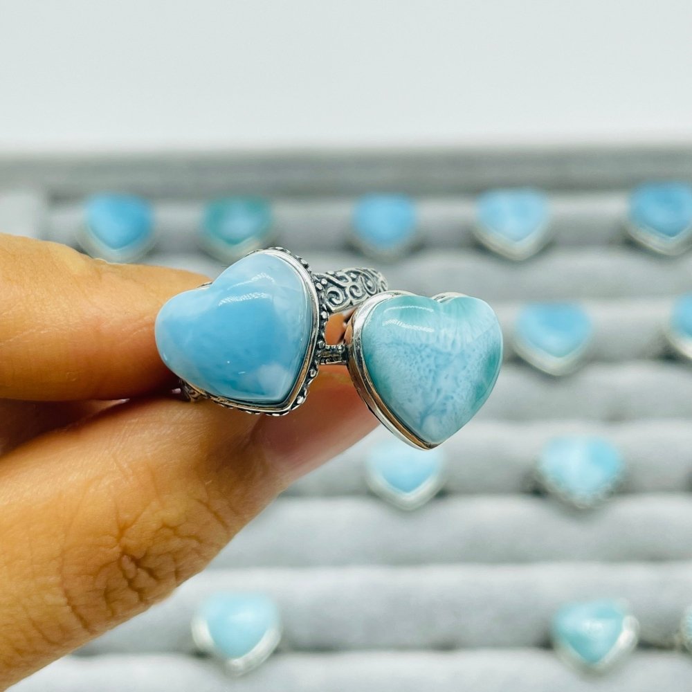 23 Pieces Beautiful Larimar Different Styles 925 Sterling Silver Heart Rings Wholesale -Wholesale Crystals