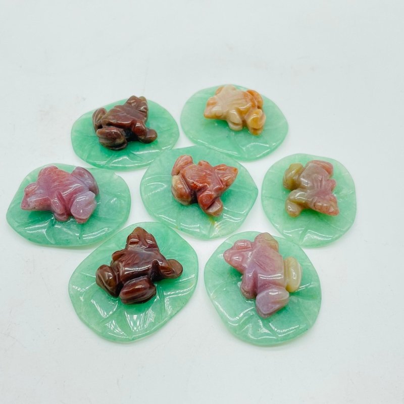 Frog On Leaf Mini Carving Wholesale Sakura Agate Red Jasper Howlite -Wholesale Crystals