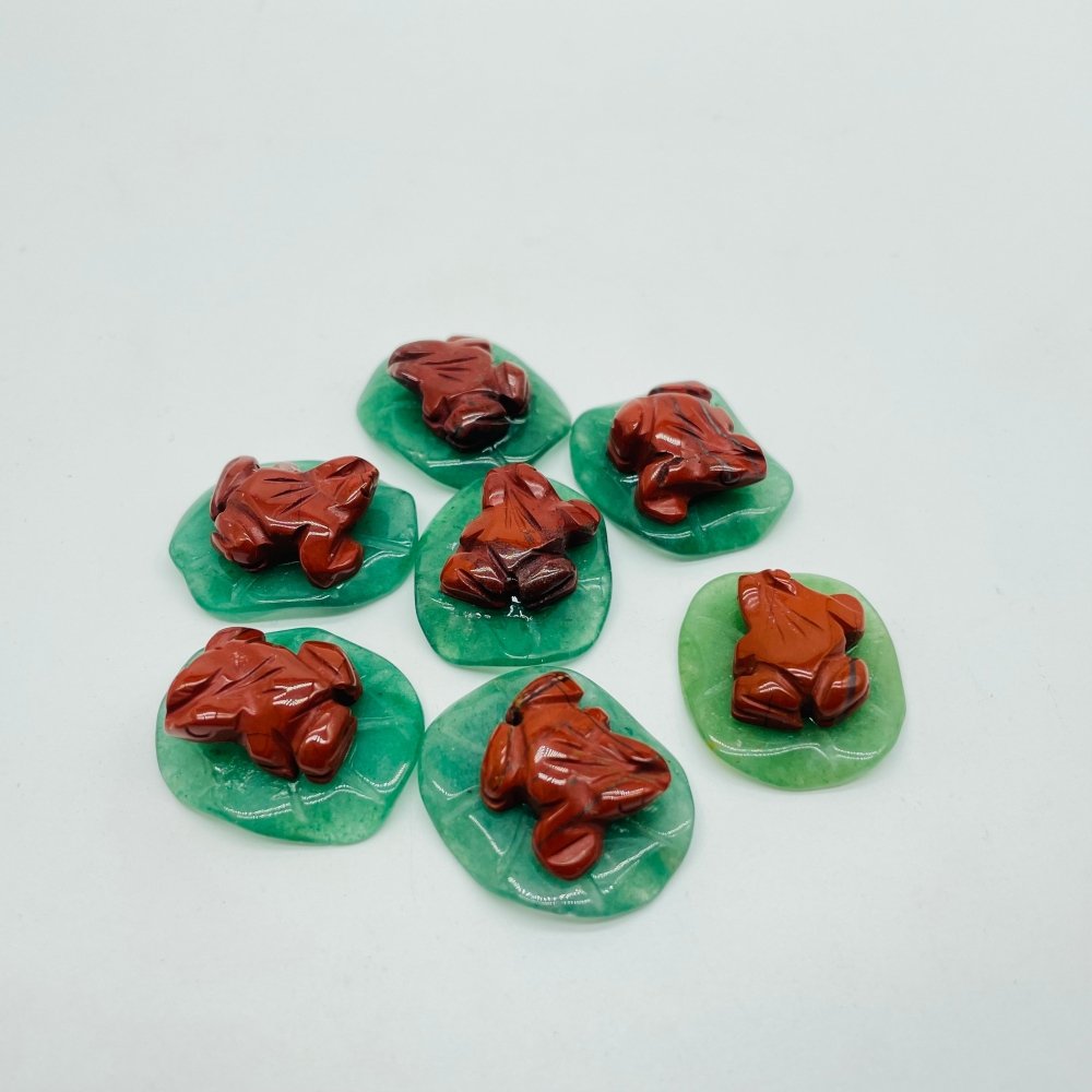 Frog On Leaf Mini Carving Wholesale Sakura Agate Red Jasper Howlite -Wholesale Crystals