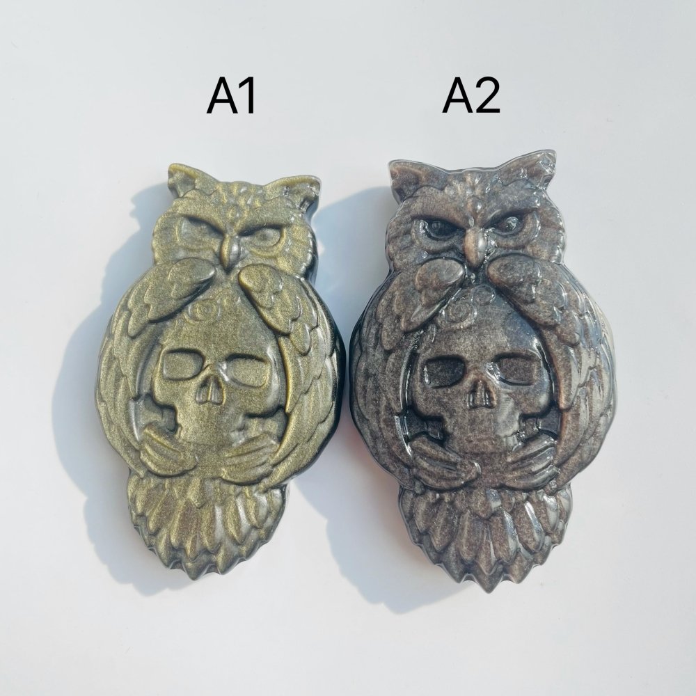 Gold&Silver Sheen Obsidian Owl Skull Carving Wholesale -Wholesale Crystals