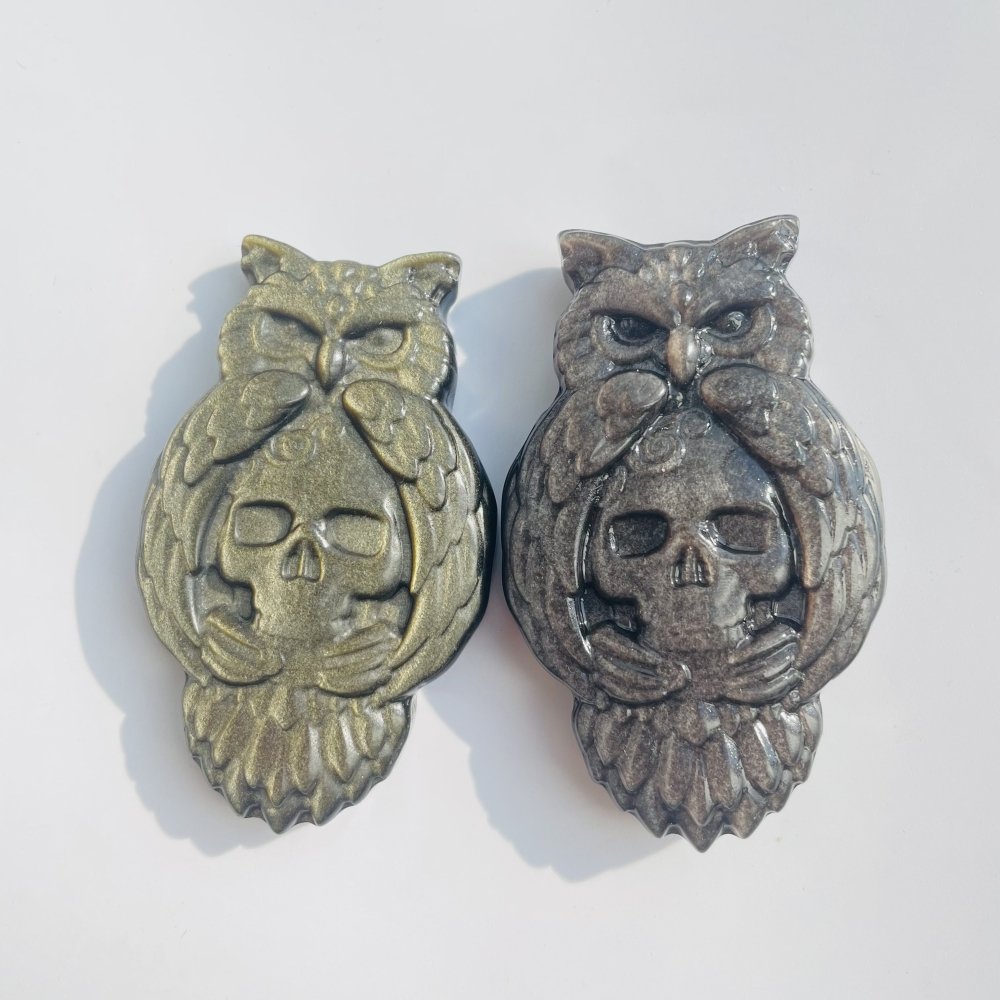 Gold&Silver Sheen Obsidian Owl Skull Carving Wholesale -Wholesale Crystals