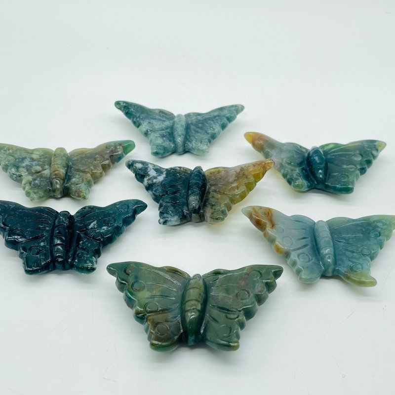Green Ocean Jasper Beautiful Butterfly Carving Wholesale -Wholesale Crystals