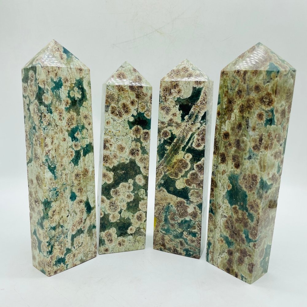 Green Sakura Four-Sided Large Tower Point Wholesale -Wholesale Crystals