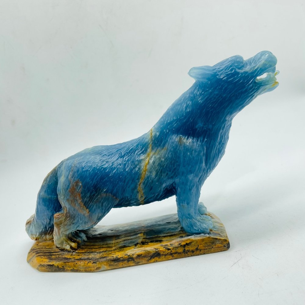 High Quality Large Blue Onyx Wolf Carving -Wholesale Crystals