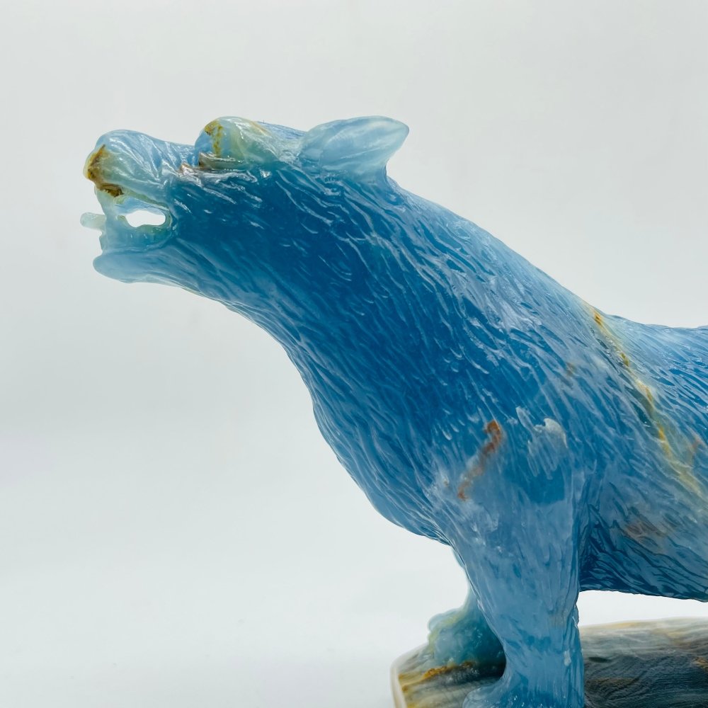 High Quality Large Blue Onyx Wolf Carving -Wholesale Crystals