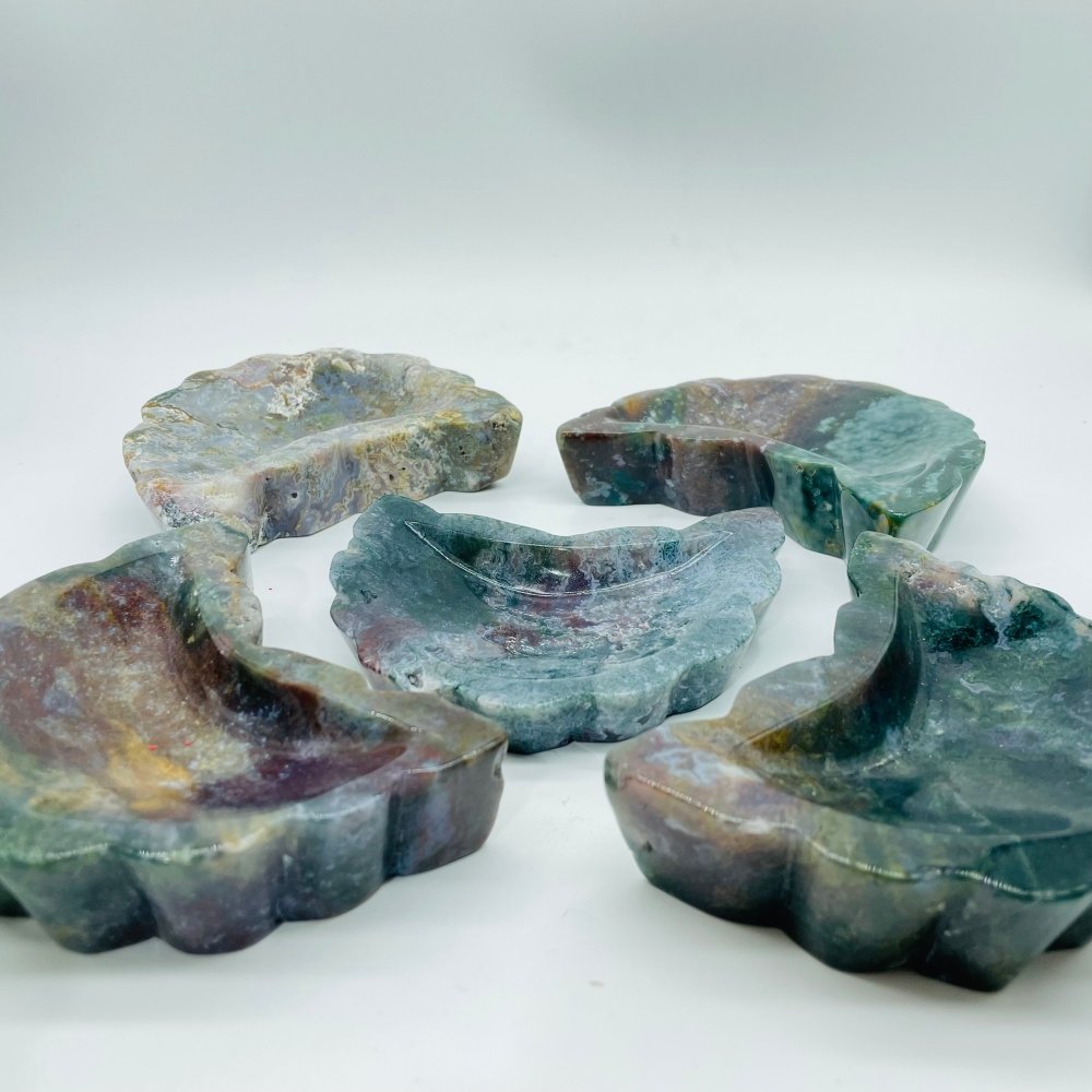 High Quality Moss Agate Moon Shallow Bowl Carving Wholesale -Wholesale Crystals
