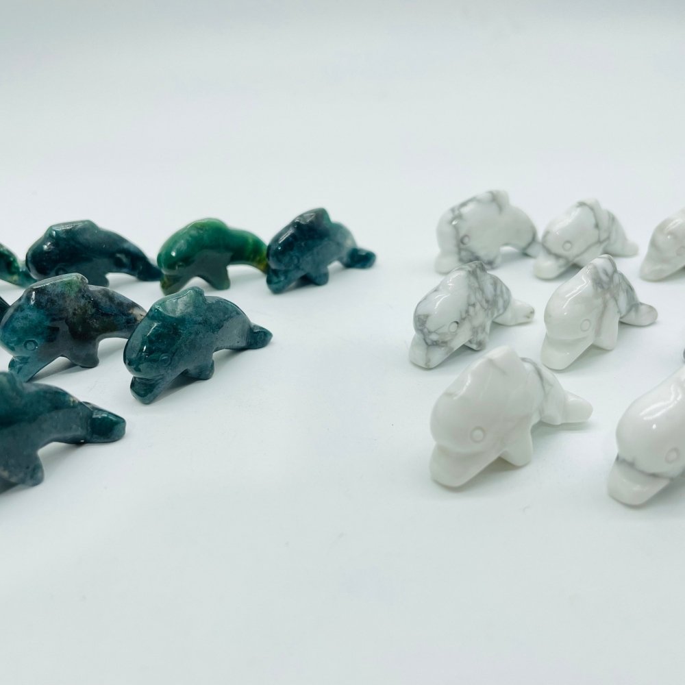 Howlite&Moss Agate Mini Dolphin Carving Wholesale -Wholesale Crystals