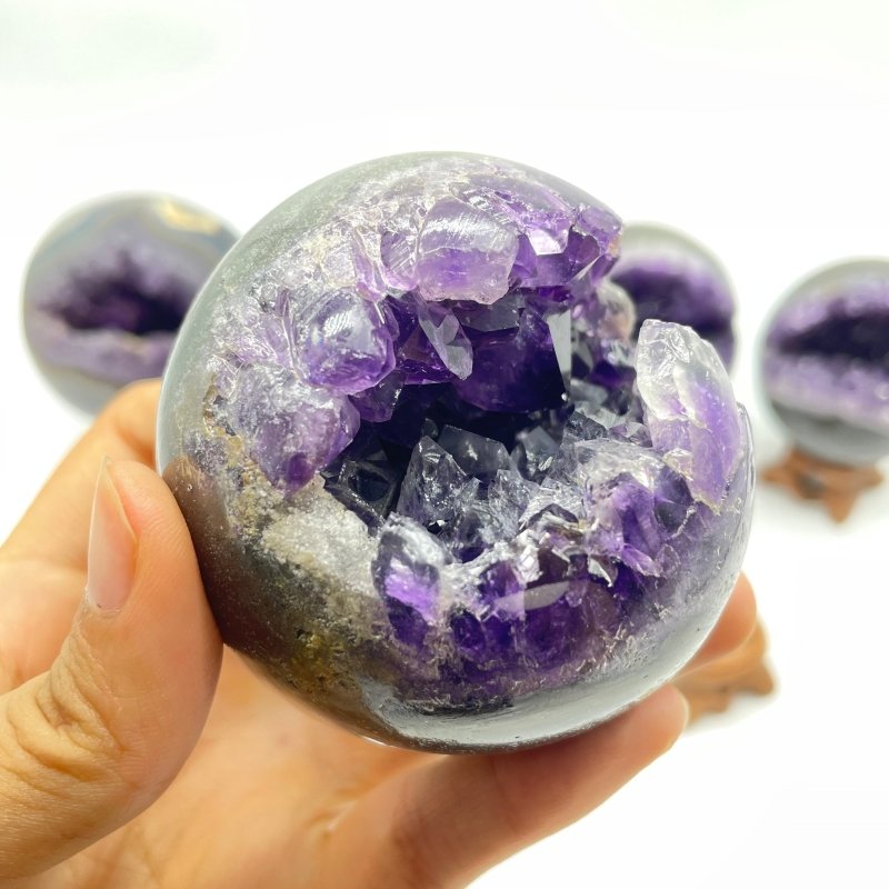 7 Pieces Amethyst Druzy Geode Cluster Sphere Ball -Wholesale Crystals