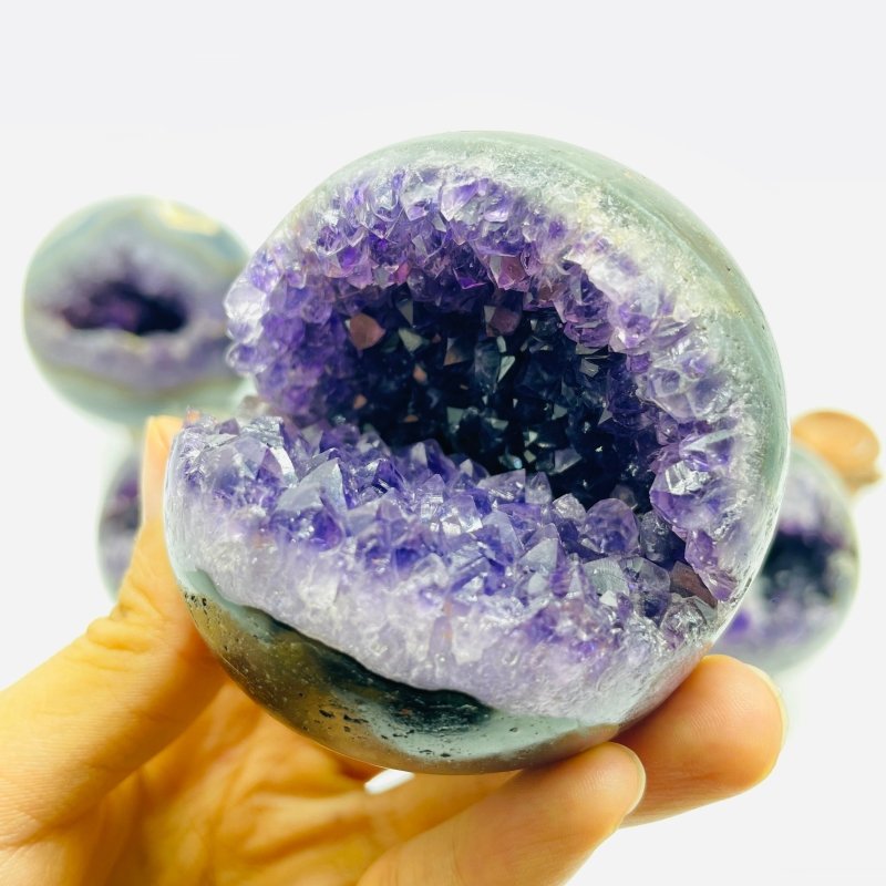 7 Pieces Amethyst Druzy Geode Cluster Sphere Ball -Wholesale Crystals