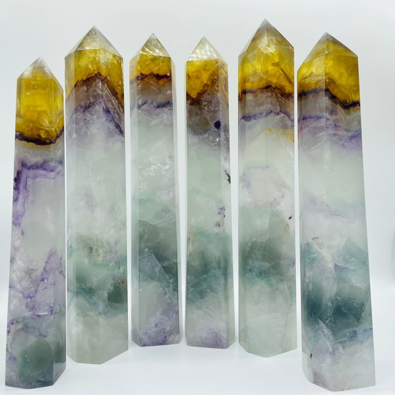 Large Colorful Rainbow Fluorite Yellow Tip Tower Wholesale -Wholesale Crystals