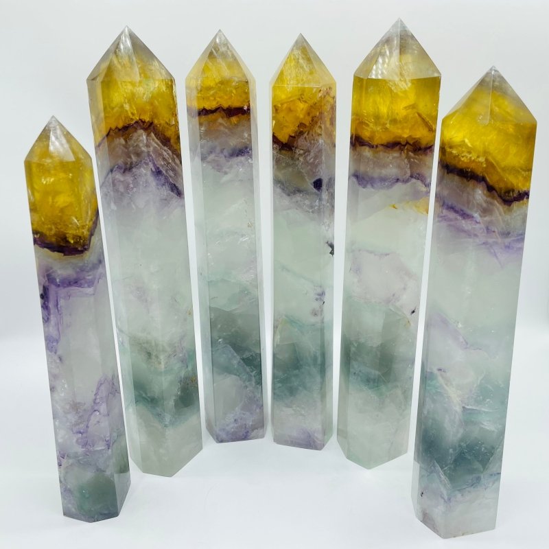 Large Colorful Rainbow Fluorite Yellow Tip Tower Wholesale -Wholesale Crystals