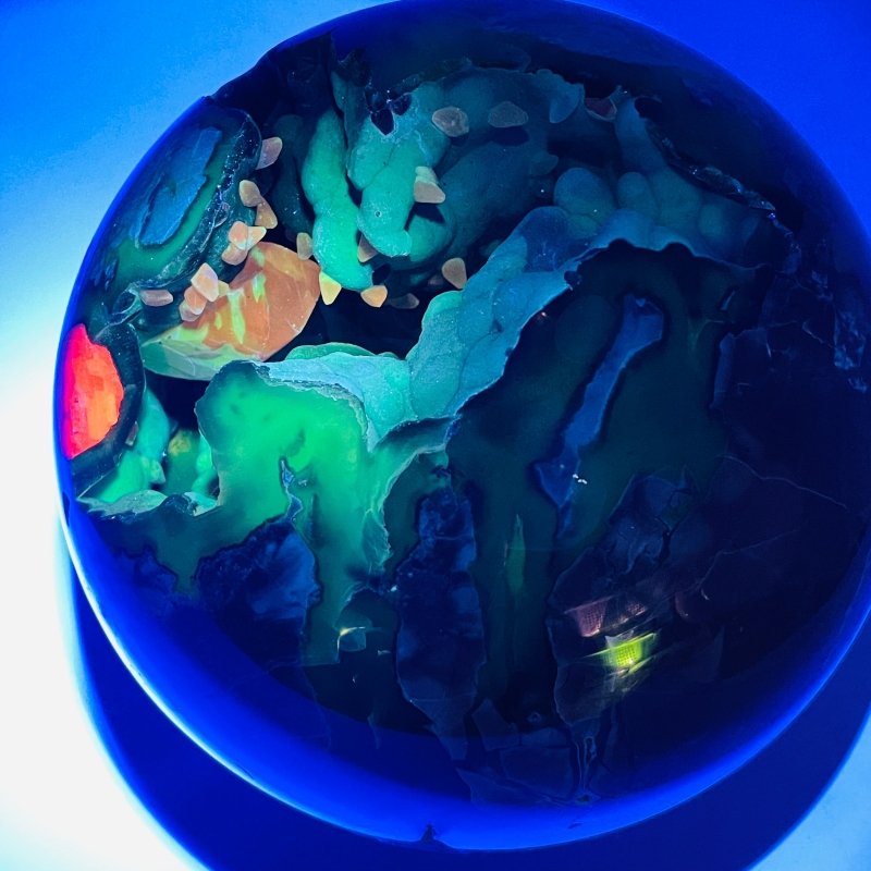 Large Druzy Geode Volcano Agate Sphere (UV REACTIVE) -Wholesale Crystals