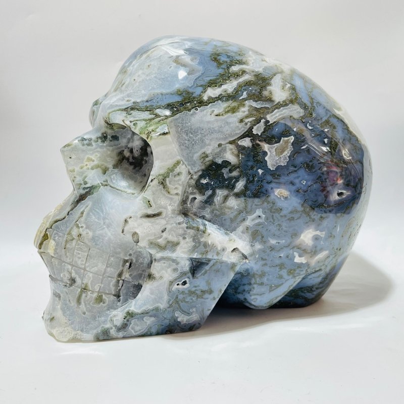 Large Geode Moss Agate Skull Carving -Wholesale Crystals