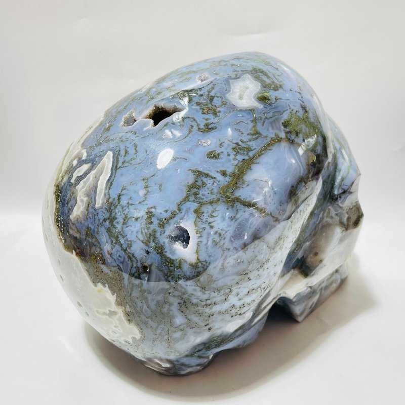 Large Geode Moss Agate Skull Carving -Wholesale Crystals