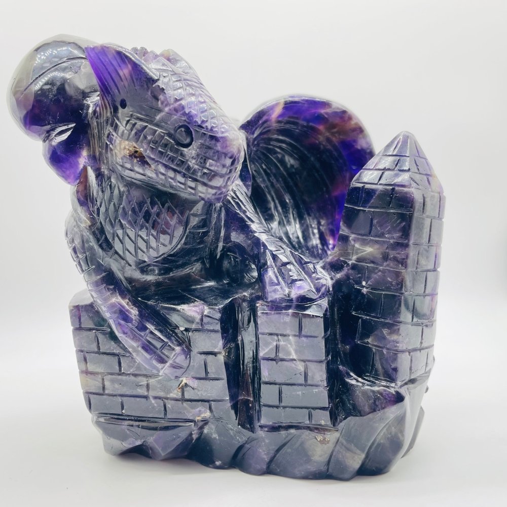 Large Unique Amethyst Dragon With Castle Carving -Wholesale Crystals