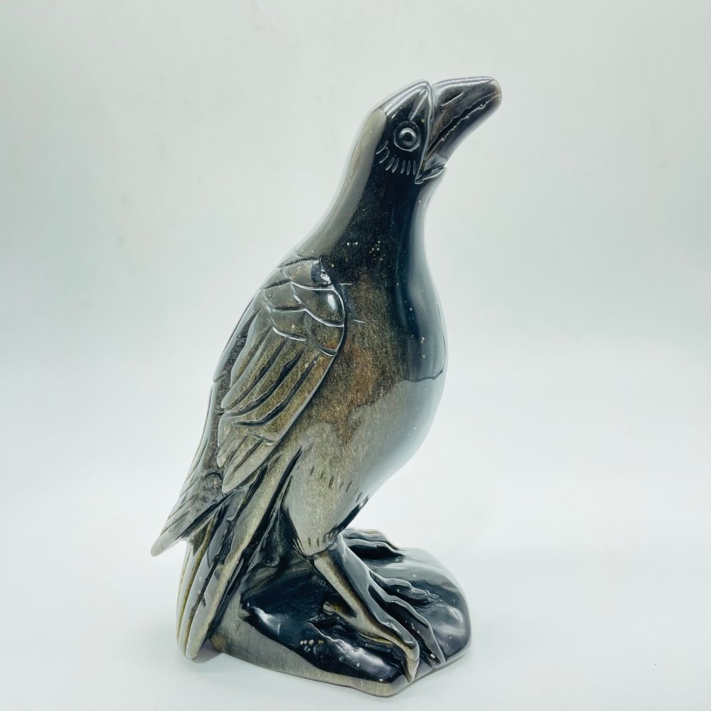 Large Unique Gold Sheen Obsidian Crow Carving -Wholesale Crystals