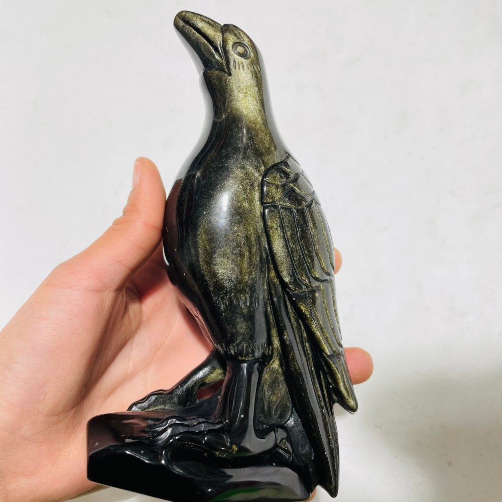 Large Unique Gold Sheen Obsidian Crow Carving -Wholesale Crystals