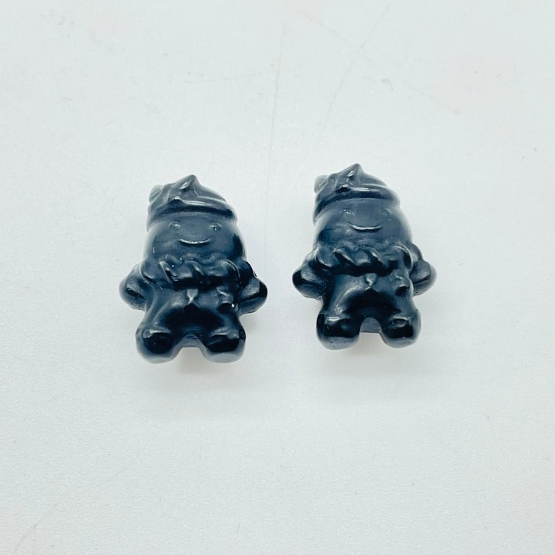 Mini Black Obsidian Christmas Crutch Gingerbread Man Carving Wholesale - Wholesale Crystals