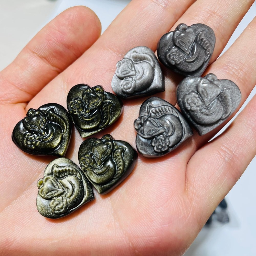 Mini Gold & Silver Sheen Obsidian Heart Fox Carving Wholesale -Wholesale Crystals