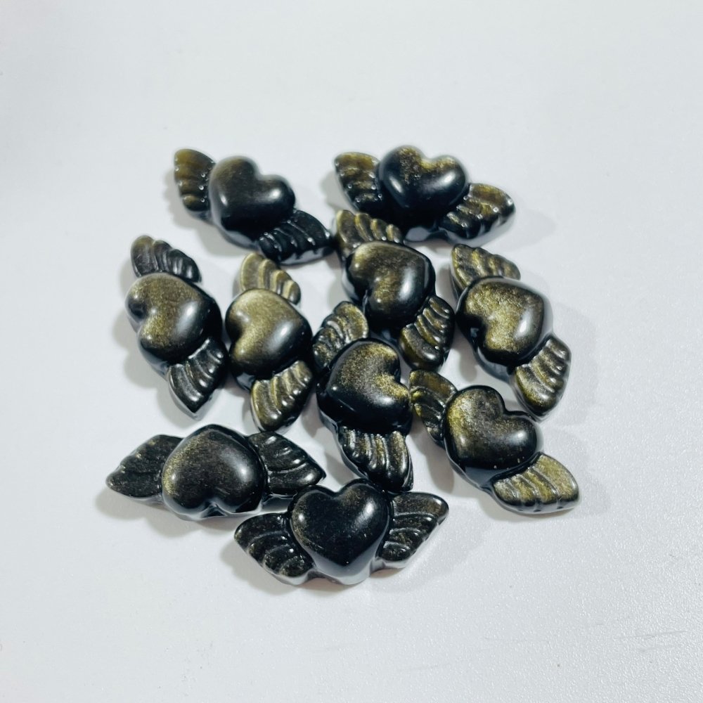 Mini Gold & Silver Sheen Obsidian Heart Wing Carving Wholesale -Wholesale Crystals