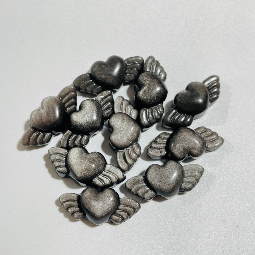 Mini Gold & Silver Sheen Obsidian Heart Wing Carving Wholesale -Wholesale Crystals