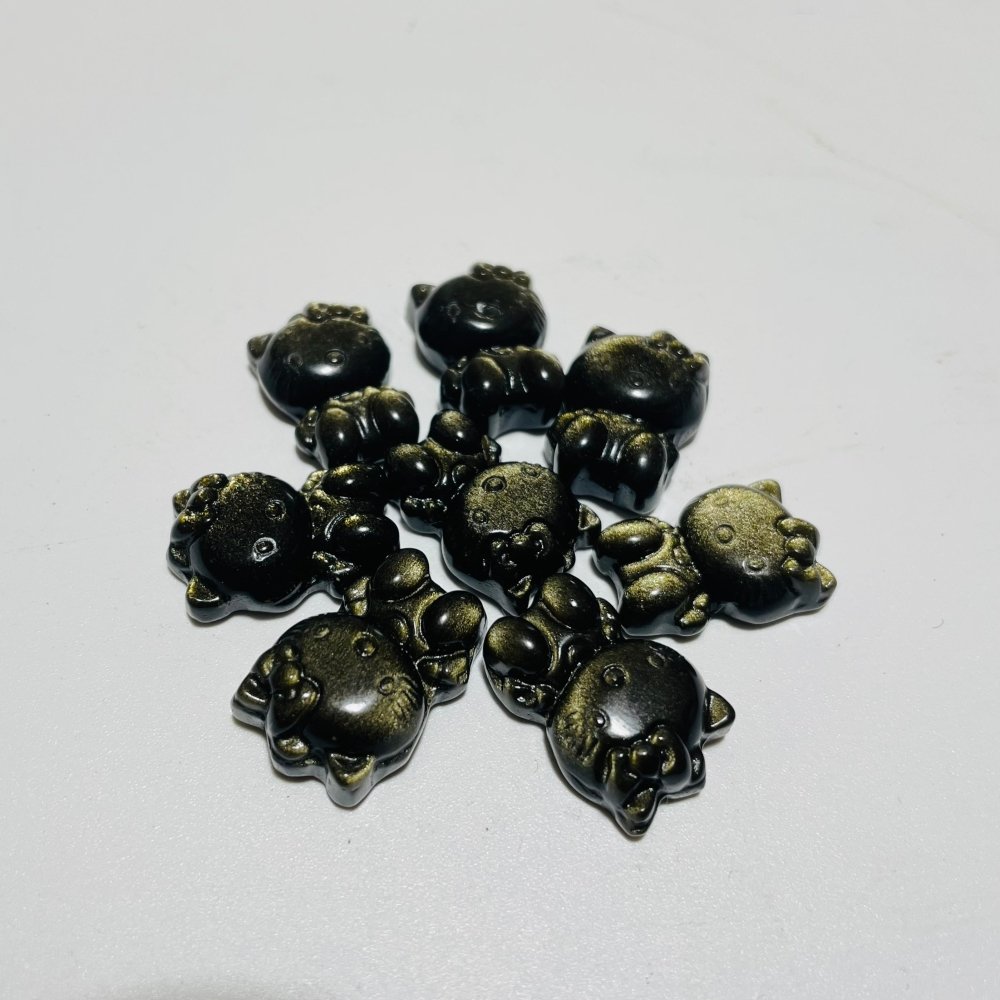 Mini Gold & Silver Sheen Obsidian Hello Kitty Carving Wholesale -Wholesale Crystals