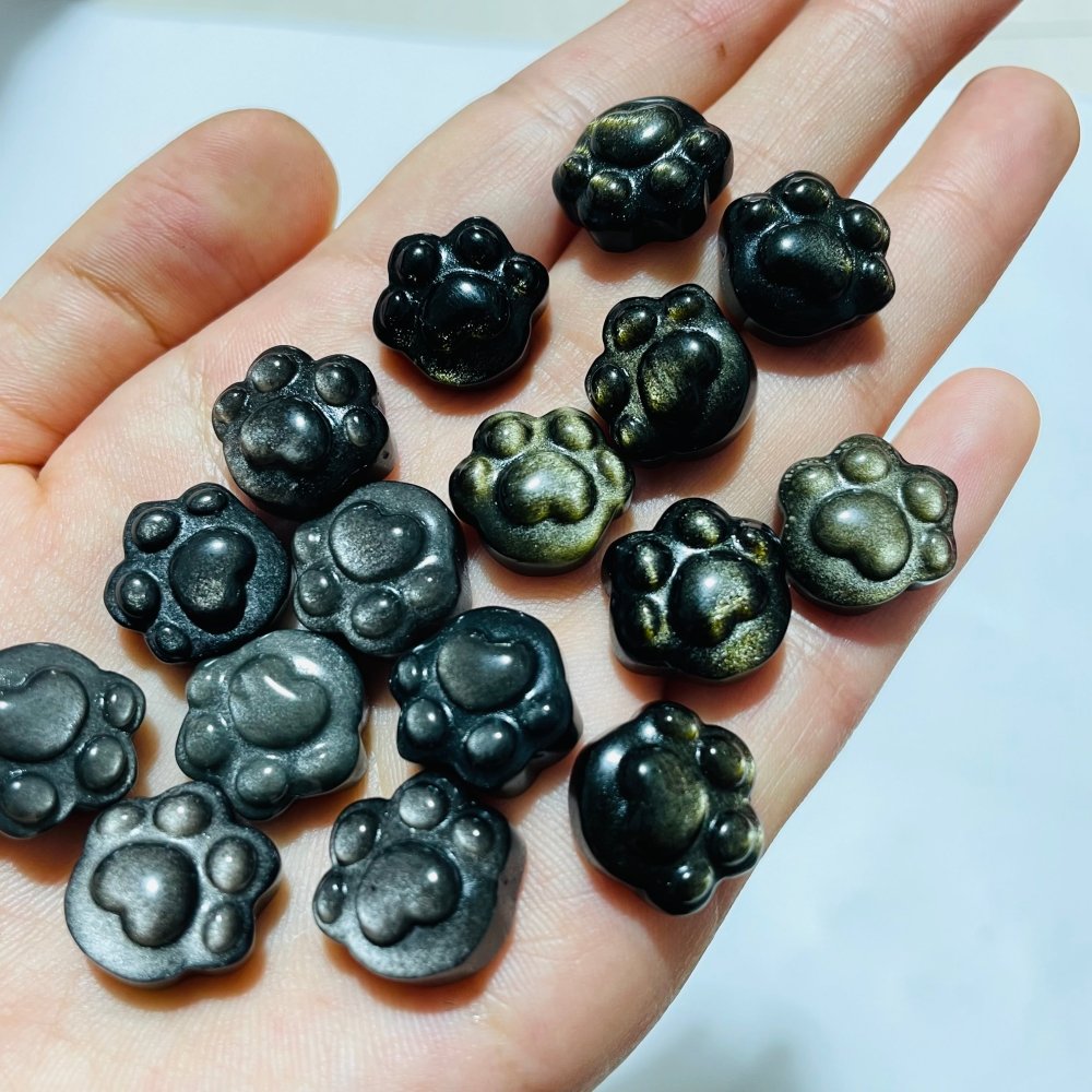 Mini Gold&Silver Sheen Obsidian Cat Paw Carving Wholesale -Wholesale Crystals