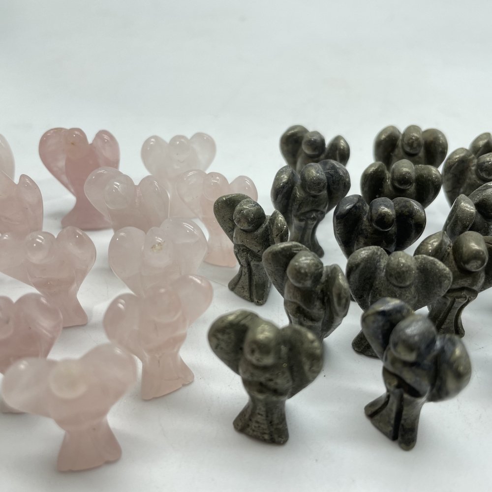 Mini Rose Quartz&Pyrite Angel Carving Wholesale -Wholesale Crystals