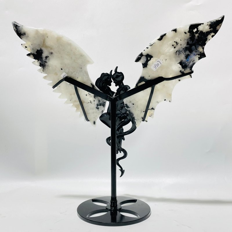 Moonstone Angel And Demons Wing Carving With Stand -Wholesale Crystals