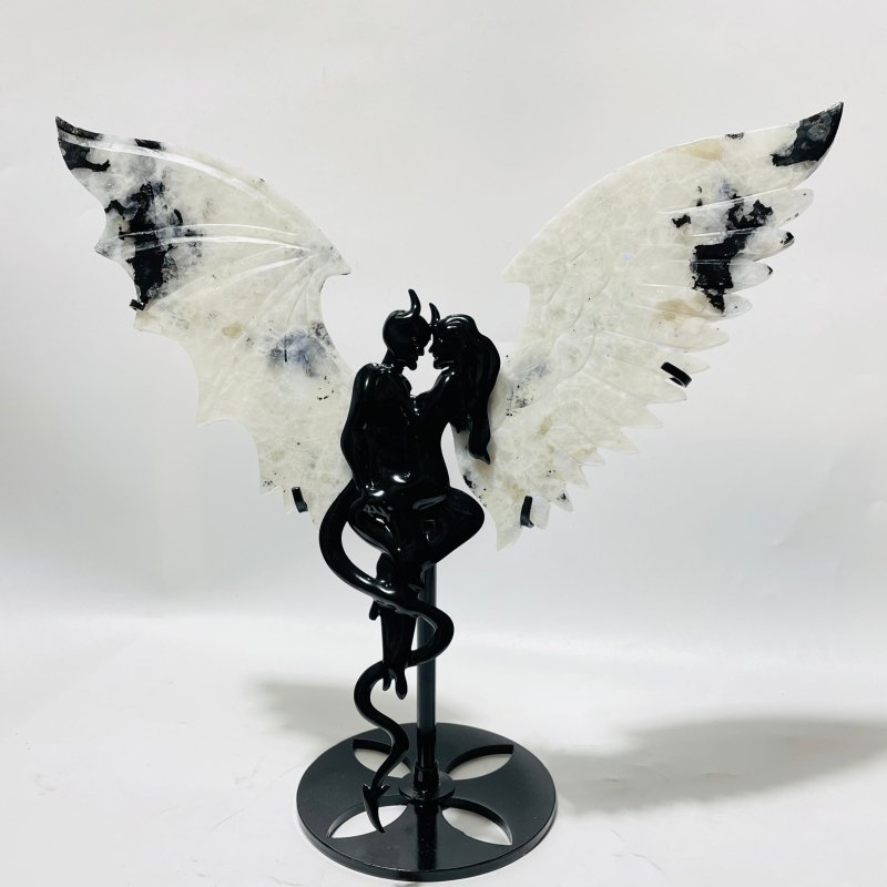Moonstone Angel And Demons Wing Carving With Stand -Wholesale Crystals